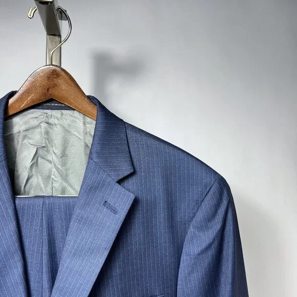 NWT 2 Pc 46L WALTER MORTON Men's Blue Pin Stripe Worsted Wool Blend Suite - Picture 2 of 16